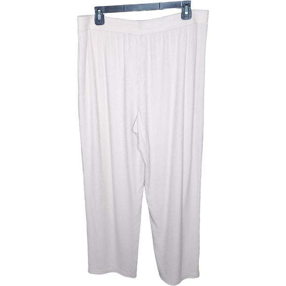 Open Edit Womens Large Beige Ribbed Wide Leg Casual Pants Elastic Waist NWOT - Picture 1 of 12